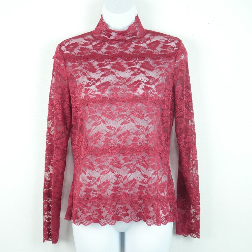 Y2K Sheer Lace Layering Top Mockneck Whimsigoth Goth Rave Small Floral Club Rave